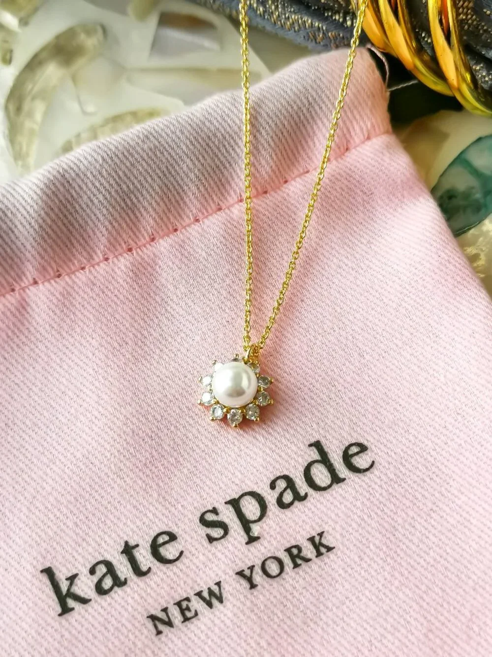 Kate Spade Sunny Halo Gold Pearl Necklace NEW